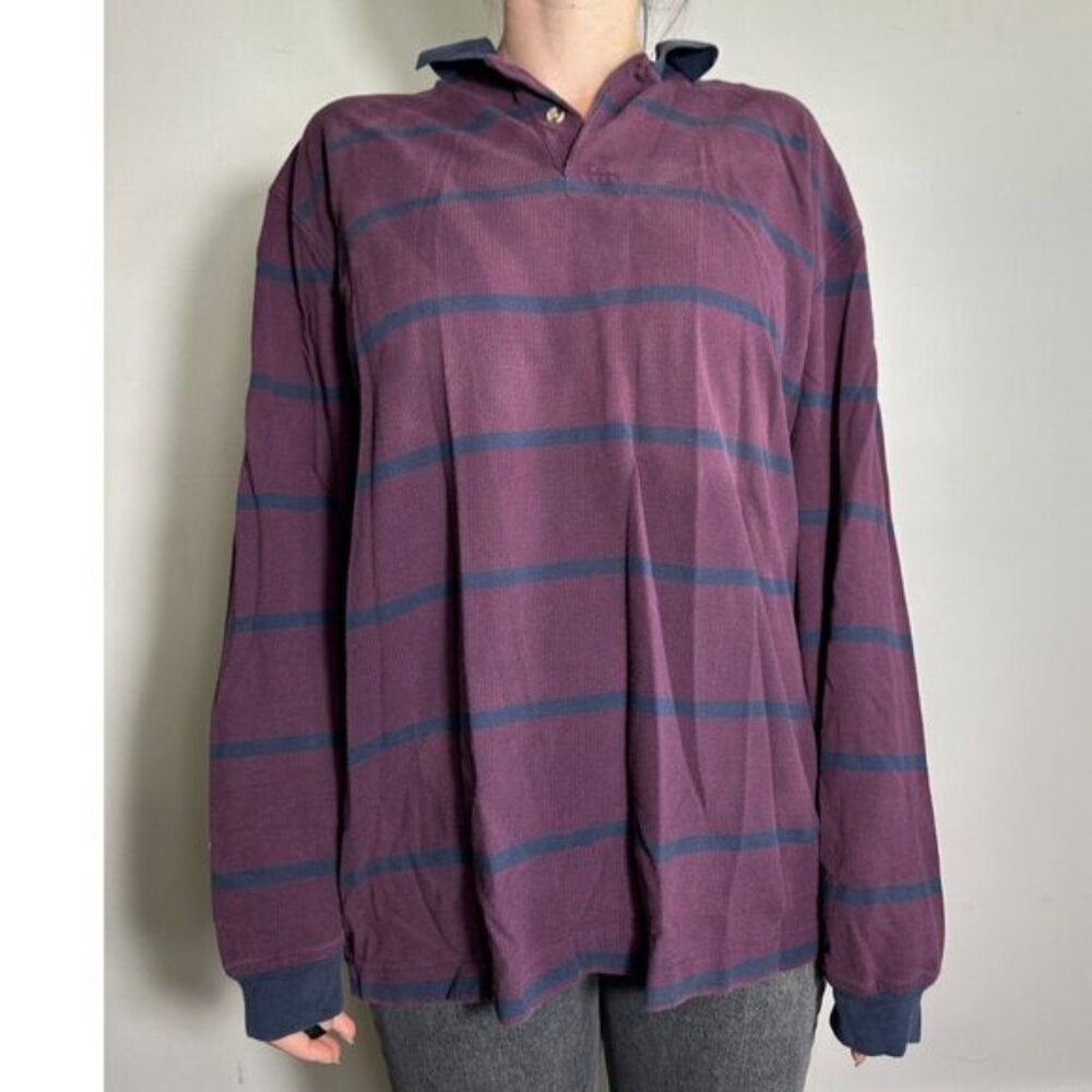 Vintage Denim Ridge Originals 100% Cotton Purple Striped Collared Shirt Sz Large